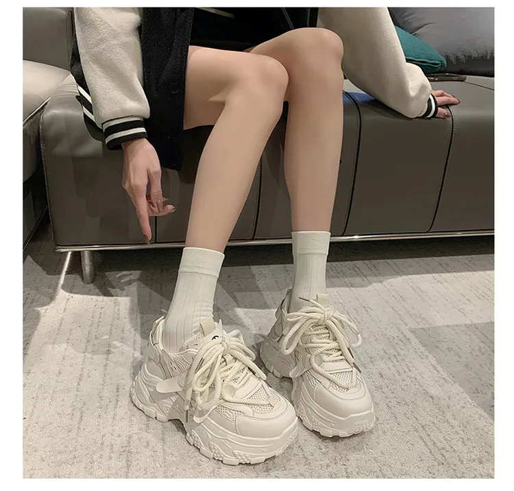 百搭港风显脚小白色厚底老爹鞋女款2025新款春秋款学生复古运动鞋