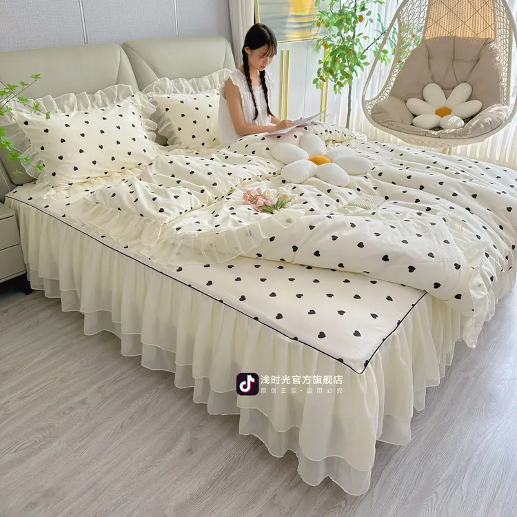 浅时光2025新品100%全棉床裙款四件套春天少女心花边款公主风床品