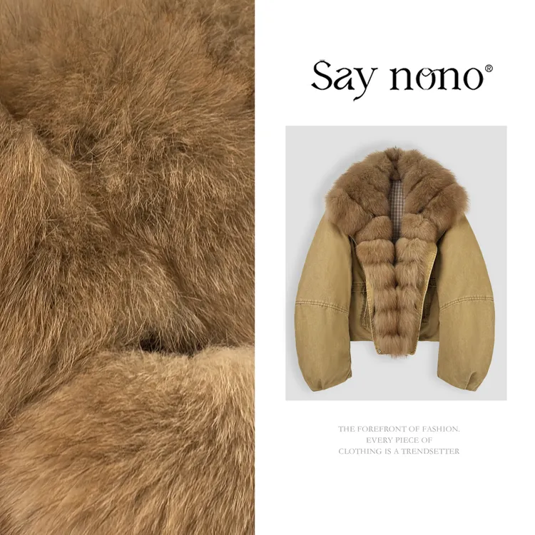 懒猫nono│Saynono港风复古松弛感狐狸毛翻领鹅绒夹克外套GL0928JY
