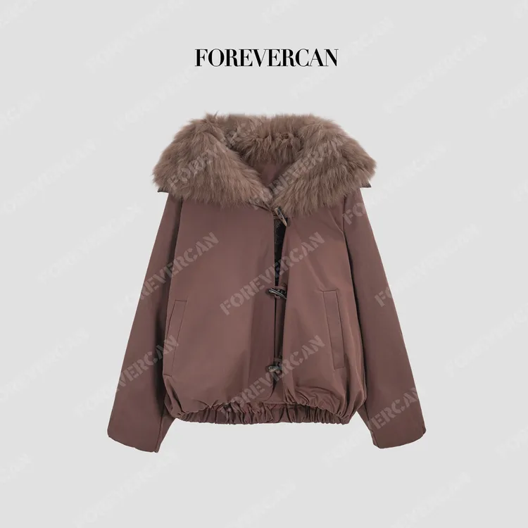 FOREVERCAN“紫檀乌木”鹅绒服芬兰狐狸毛羽绒派克服FC57632B