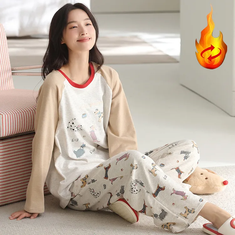 睡衣保暖加绒女长袖加厚冬季秋冬天羊毛绒家居服两件套装新款冬天