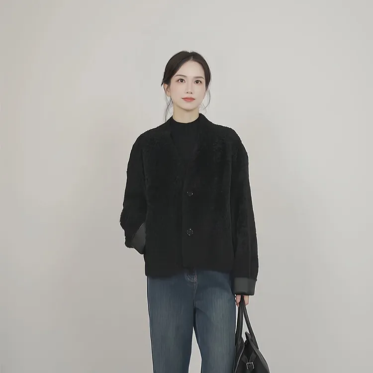 小禾【夜曲】进口西班牙贵族血统拉贡绵羊皮毛一体极简优雅高奢外套