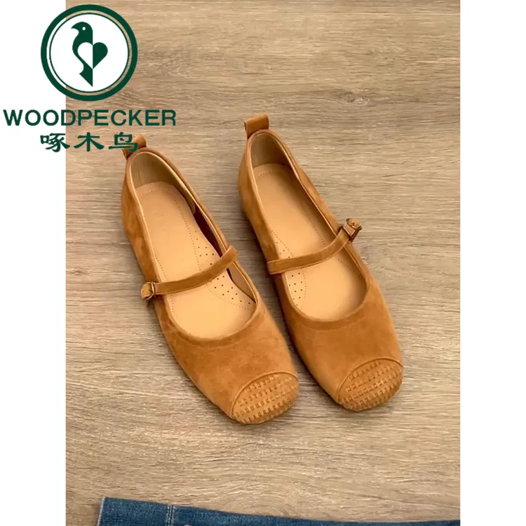 啄木鸟法式复古平底单鞋女2025新款编织圆头一字带芭蕾舞玛丽珍鞋