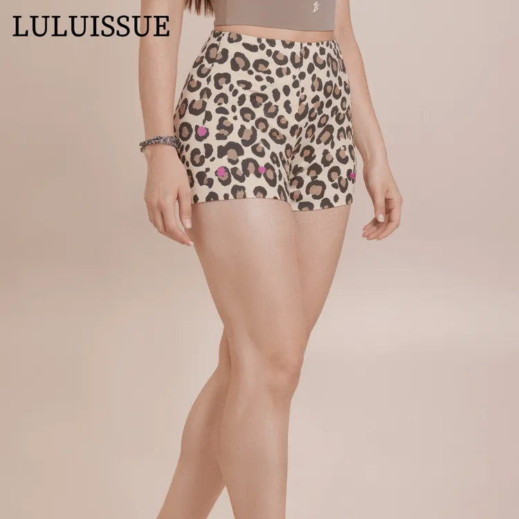 LULUISSUE蝴蝶结豹纹瑜伽服短裤三分提臀裤夏季透气运动健身短裤