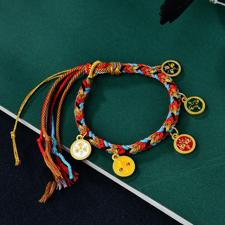 龙结藏式编织五彩手绳唐卡五路财神手绳简约可调节民族风女生礼物