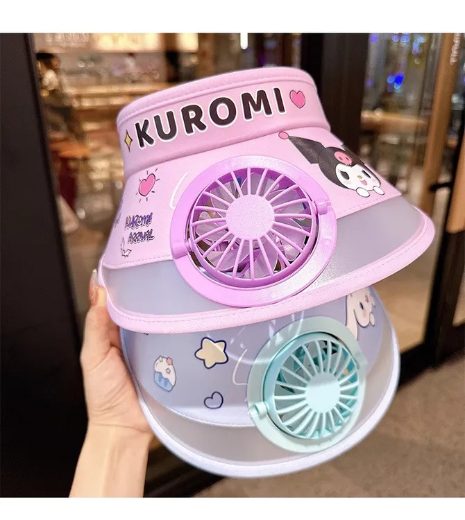 新款遮阳帽带风扇夏季旅行卡通太阳帽防晒帽男女车载帽子科学实验