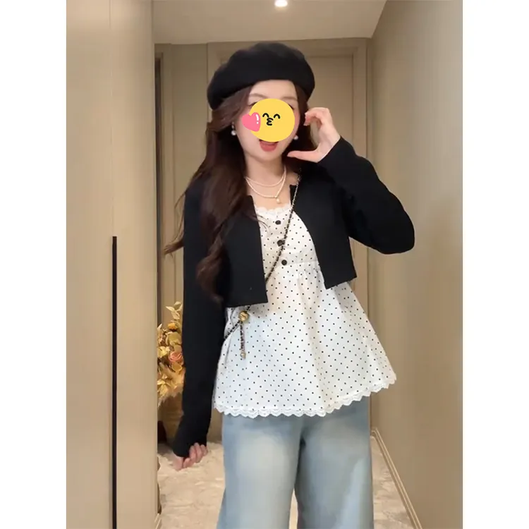  韩系温柔风波点t恤女早秋季2025新款设计感小众独特绝美显瘦上衣