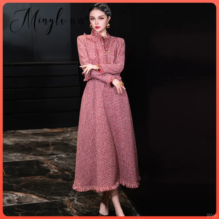 两件套名缕2025时尚连衣裙中长款新款高级感秋冬季小香风外套女装