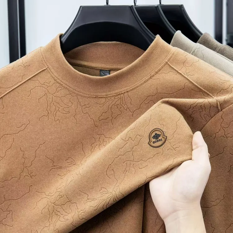 25年秋冬男士云朵绒雕花圆领时尚简约大气重工大弹力卫衣2667