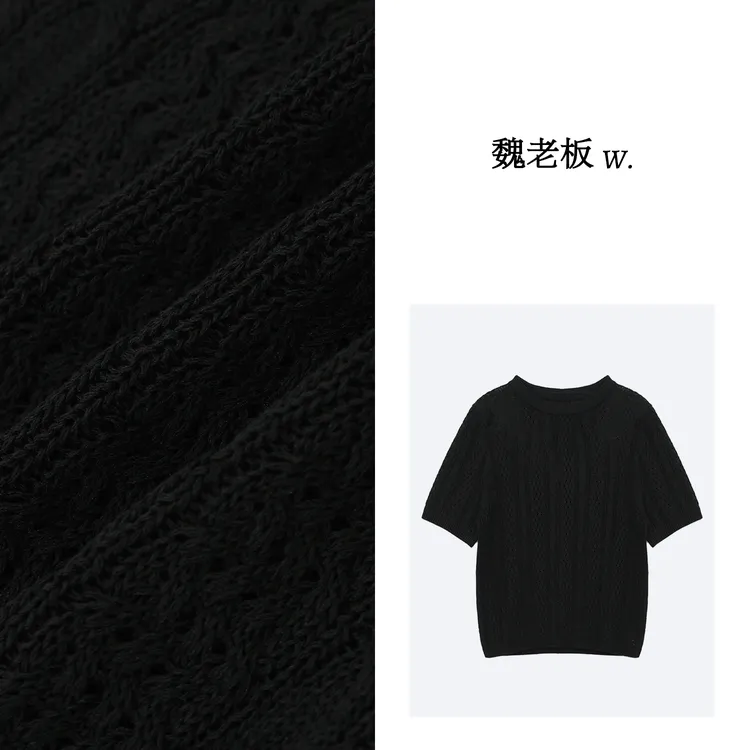 W.Diva【如期而至】黑色圆领薄款宽松针织衫洋气衣服女2Z21WL010