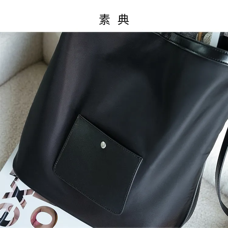 素典【经典托特包】可折叠森系纯色拉链包时尚黑色托特包5268