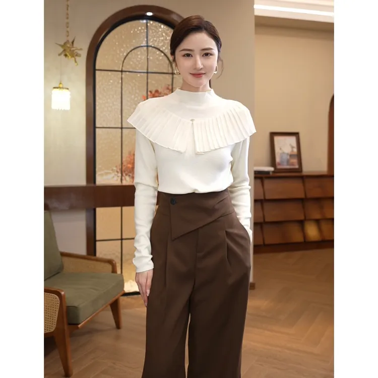 2025秋冬新款【8388】含绵羊毛针织衫米白色温柔修身时尚百搭毛衣女