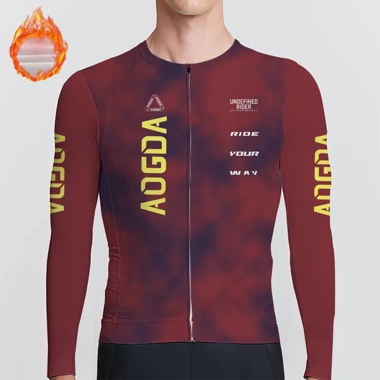 AOGDA新款男女抓绒骑行服长袖秋冬保暖自行车服长上衣修身版PRO