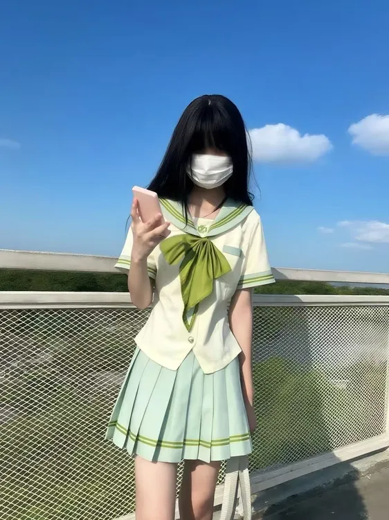 【小仓柚】少女风收腰水手服修身夏季学院风青荷浅夏娃娃领日式jk