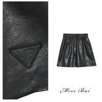 YIWEN-舒适光泽感时尚休闲植鞣羊皮短裤KZ8025