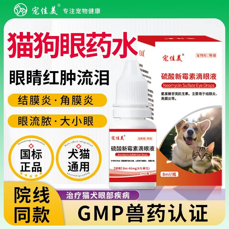 猫泪痕眼药水新霉素滴眼液狗猫咪眼睛消炎角膜炎发炎流泪痕眼药水