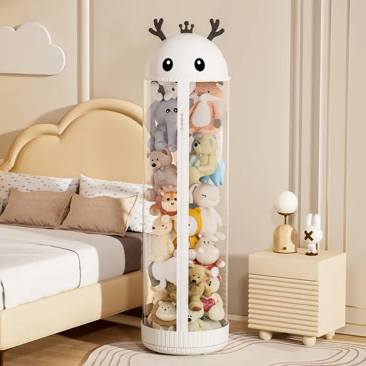 装娃娃收纳桶透明亚克力拉链款放玩偶毛绒玩具收纳神器公仔收纳筒