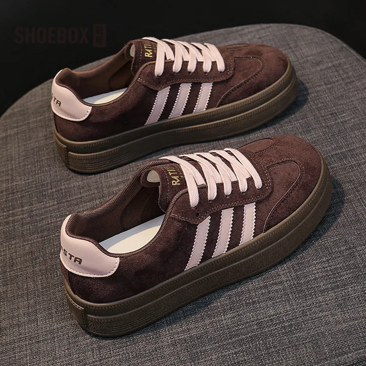 SHOEBOX鞋柜复古平底德训鞋女2025秋季款女鞋休闲运动绒面板鞋女