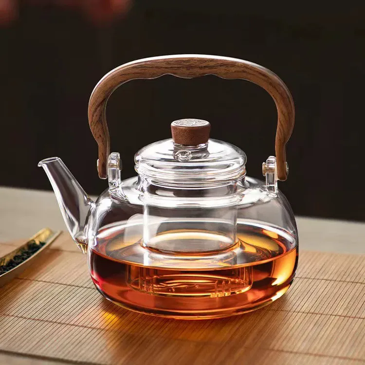爆款高硼硅玻璃透明色加厚耐热煮茶壶祥云煮茶壶泡茶壶
