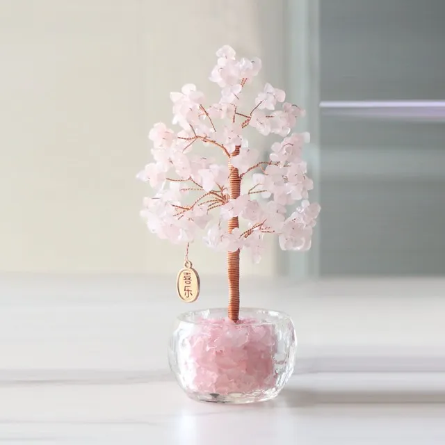 天然黄紫粉水晶发财树家居客厅办公室桌面装饰品摆件招财 水晶树