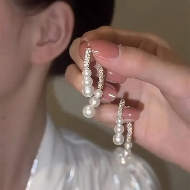 SAPTEFAMOU 925银耳饰 法式交叉珍珠镶钻耳钉女轻奢小众气质百搭