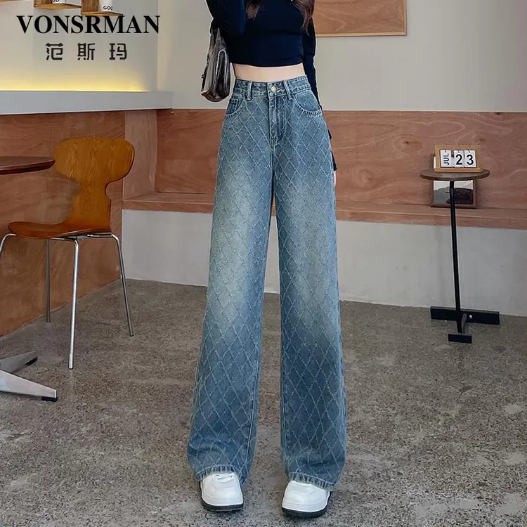 复古窄版直筒牛仔裤女2025春秋季新款高腰显瘦设计感阔腿拖地长裤