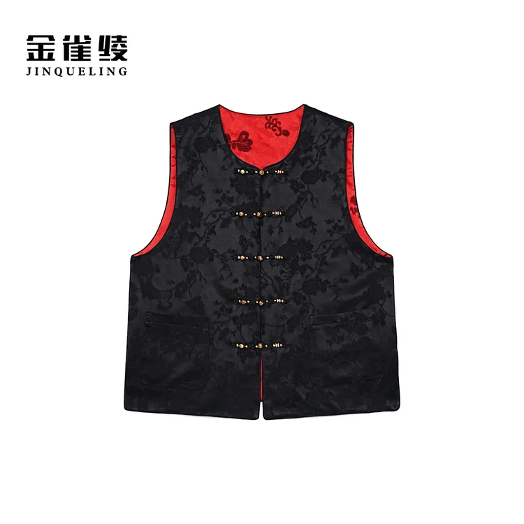 金雀绫【晓夜红梅】新中式设计款提花加宽加大马夹SZA3TW820