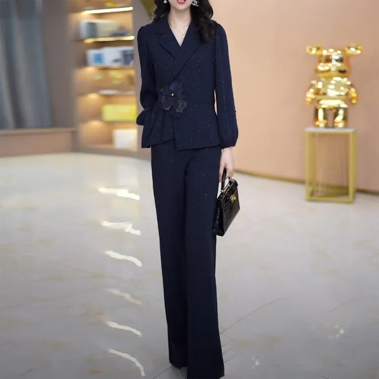 琉璃丝气质轻奢女装2025春季新款时尚休闲修身显瘦上衣裤子两件套