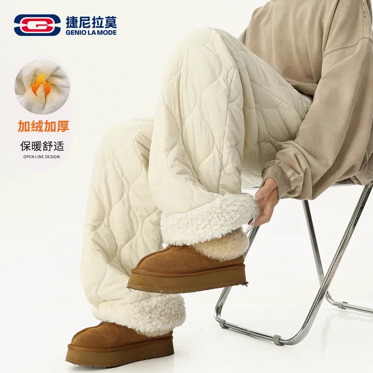 【敖瑞鹏代言】GENIOLAMODE葫芦纹加绒保暖棉裤男士秋冬休闲长裤子