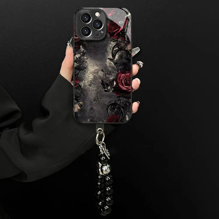 电镀玻璃适用苹果/oppo/华为/vivo/小米高级感复古玫瑰创意手机壳