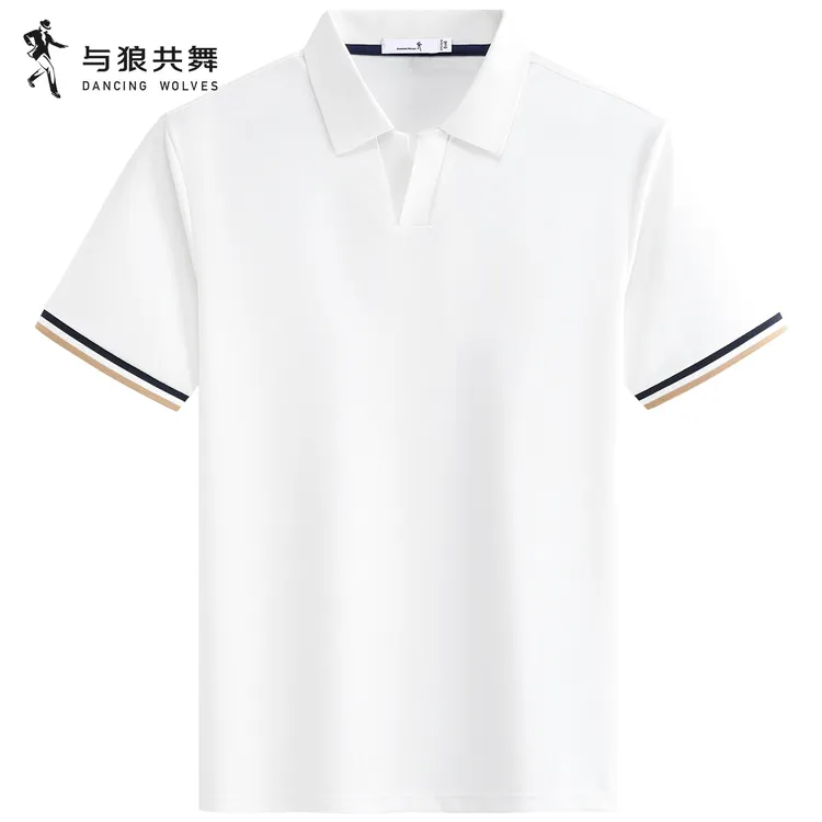【凉感抗菌】与狼共舞海鸥领短袖T恤男士2026夏季新款高弹休闲上衣