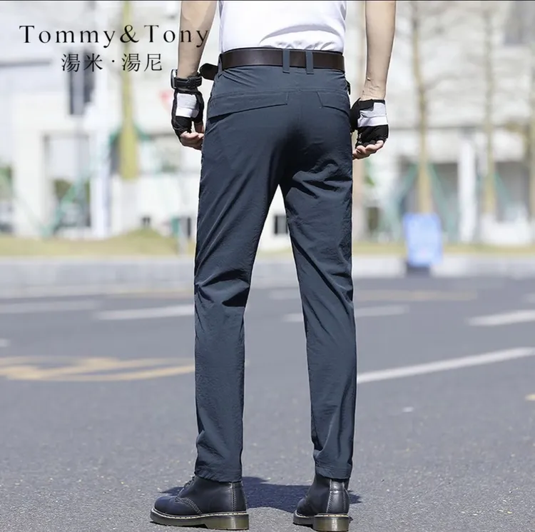 【汤米汤尼】夏季薄款透气休闲男裤三防弹力战术直筒西裤宽松紧腰裤