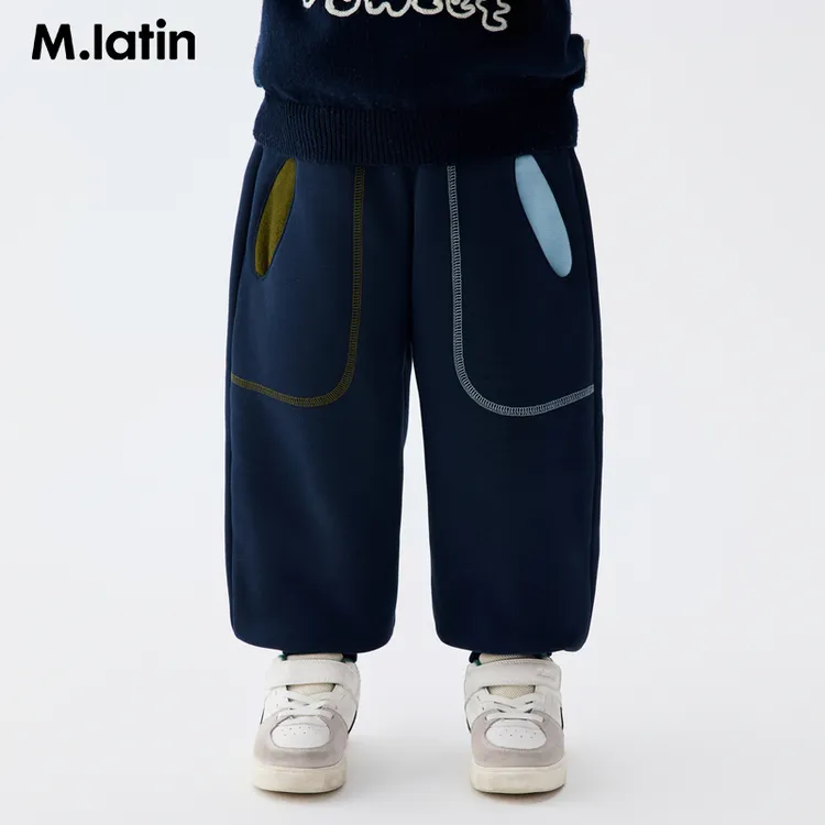 马拉丁儿童裤子25冬新款男女趣味熊猫耳朵加绒保暖休闲卫裤