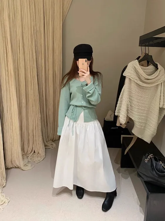 韩系早秋时尚套装v领长袖针织开衫女秋季新款女秋季半身裙两件套