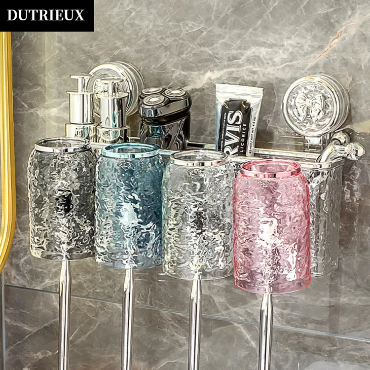 吸盘牙刷置物架免打孔漱口杯刷牙杯壁挂式家庭卫生间牙刷牙膏架子