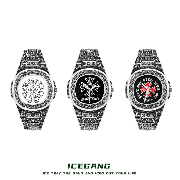 ICEGANG巴洛克风格克罗图腾鹦鹉螺石英表手表腕表亚文化欧美潮流