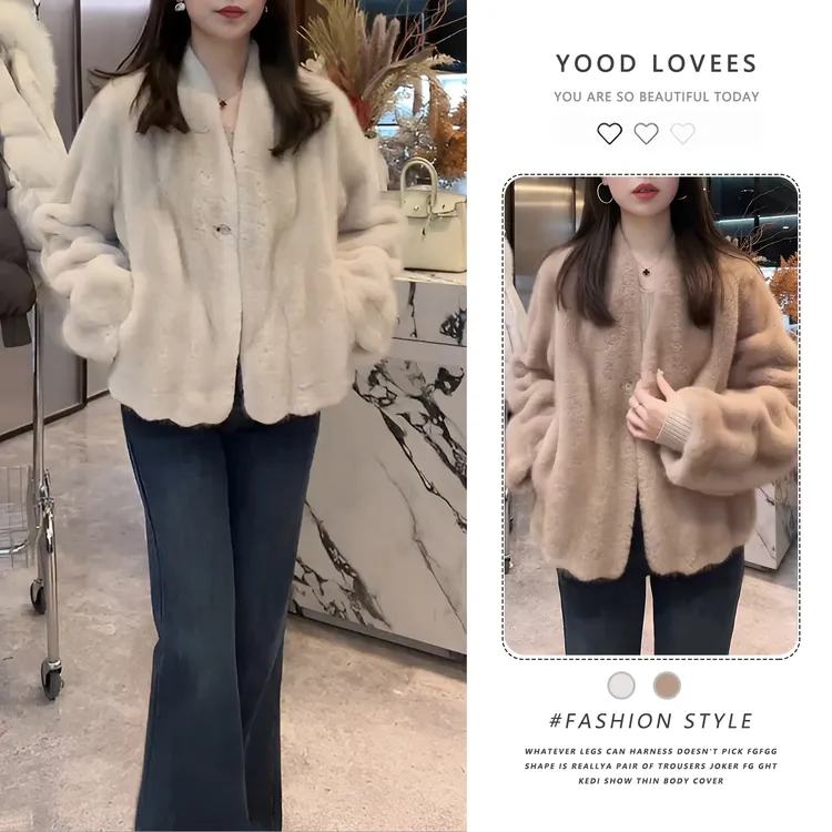 高级感毛毛短外套女冬季新款老钱风复古宽松加厚保暖V领开衫上衣