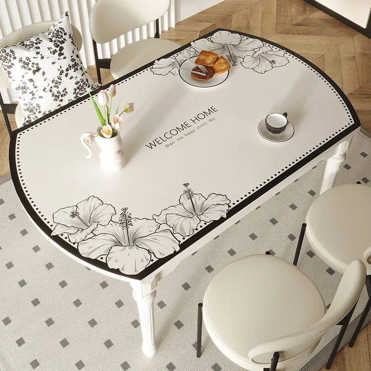 法式小香风椭圆形餐桌垫pvc桌布免洗防水防油防烫弧形可折叠皮革