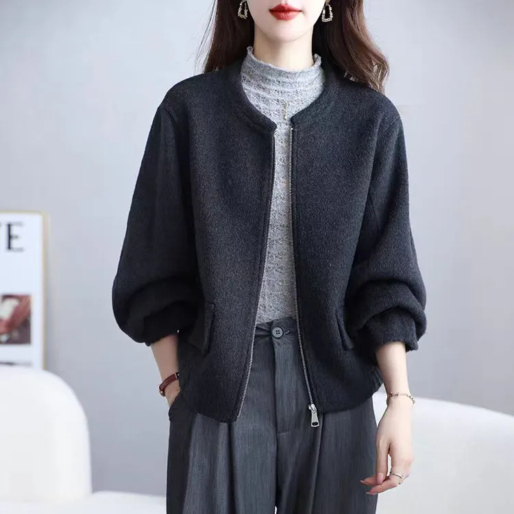 女士短款双面呢外套2025秋冬复古时尚百搭宽松双面羊毛呢上衣