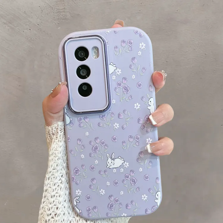 适用于opporeno12手机壳12pro紫色pjv110小清新pjw110花朵兔子女