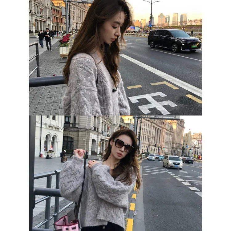 Gakee【自然意象】冬季新款时髦复古百搭浅麻灰毛衣M40057GK54