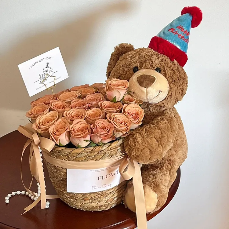 小熊玩偶花束永生花抱抱桶花束送女生送闺蜜节日生日毕业礼物孩子