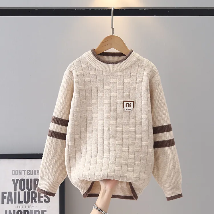 冬季毛衣2025款针织衫童装几何图案毛衣厚款薄款套头宝宝加厚圆领