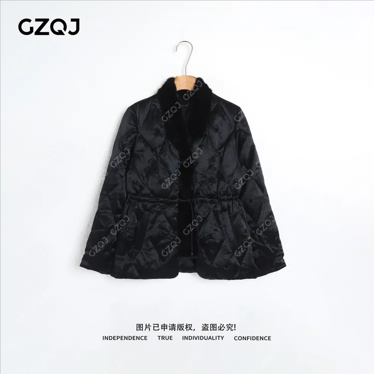 老琴私服【寒夜菱花】90白鹅绒高级水貂毛皮保暖羽绒服女冬季9210