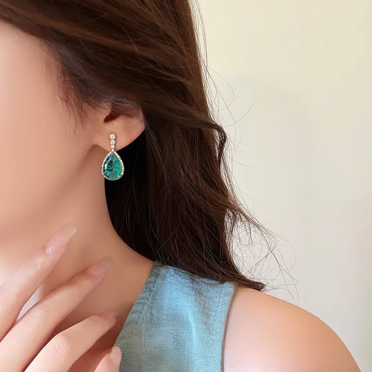 HH银针镶钻水滴耳钉复古精致宫廷风耳环小众气质百搭耳饰轻奢高级