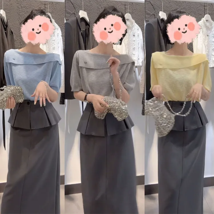 2025夏季新款洋气质短袖T恤针织上衣不规则时髦通勤半身裙套装ins