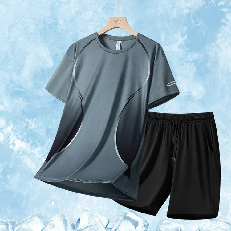 休闲套装短裤男女款短袖套装新款两件套裤夏季短T2025真冰丝运动