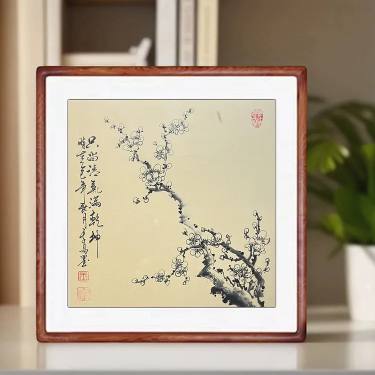 手绘国画梅花真迹玄关装饰画客厅卧室餐厅挂画水墨画实木框装裱