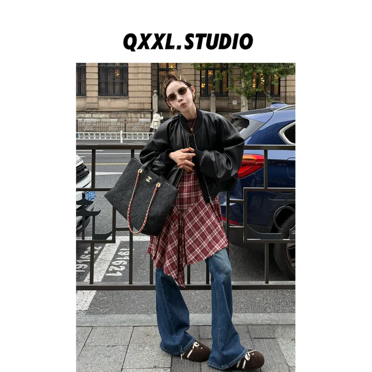 邱小小丽呀 秋冬新款短款90白鸭绒皮衣羽绒服女加厚百搭夹克外套