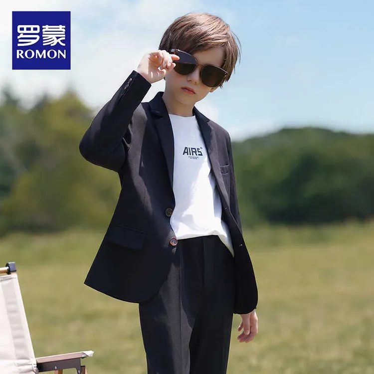 罗蒙男童西装休闲西服秋套装帅气2025年新款花童礼服儿童韩版外套
